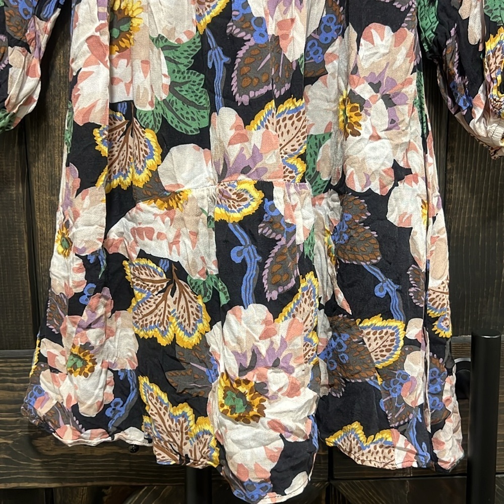 By Anthropologie Floral Tiered Tunic Dress XS V-neck Boho Chic Cottage Garden - Picture 8 of 10
